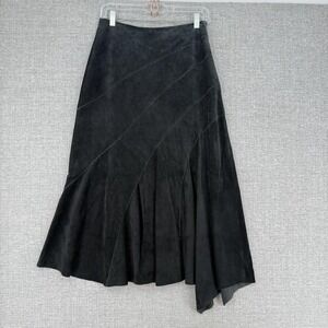 Valerie Stevens Skirt Womens 4 Black Leather Flare Long Layered Asymmetric Lined
